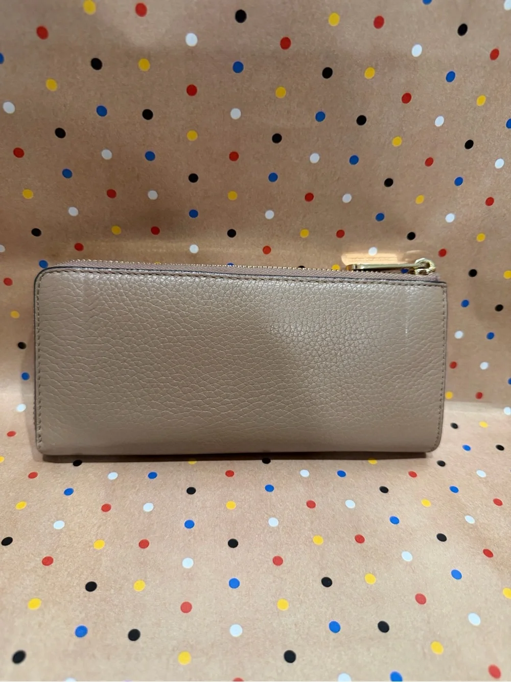 Michael Kors Taupe Pebbled Leather Zip Wallet with Gold Logo